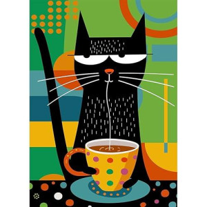 Bgraamiens Puzzle-Coffee Cat- Modern Art Puzzle Cartoon Cat Puzzle 1000 Pieces Puzzle For Adult, Color Challenge Puzzle For Adult