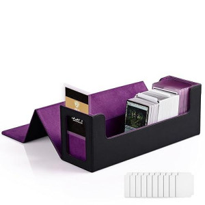 Zlca Mtg Card Deck Box With Display Window,Card Storage Box Holds 600+ Single-Sleeved Cards,Trading Card Case For Commander Ccg/Tcg/Edh(Black&Purple)