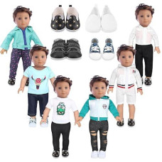 Sotogo 6 Sets 18 Inch Boy Doll Clothes And 4 Pairs Of Doll Shoes For 18 Inch American Boy Doll Clothes Outfit Birthday Reward Gift For Kids