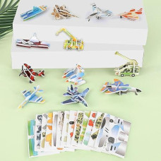 Ccinee 25 Pcs Educational 3D Cartoon Puzzles For Kids,3D Aircraft Learning Educational Paper Puzzle Game For Diy Crafts Gifts