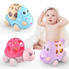 Zmzs Baby Girl Toy Cars For Babies, Push Cars For Toddlers Girls, Friction Powered Rattle And Roll Cars, Soft Rubber Rattle Toy Vehilces For Infant Boys Birthday