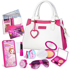 Shemira Play Purse For Little Girls, Princess Pretend Play Girl Toys For 3 4 5 6 7 8 Years Old, Birthday Gift For Girls Age 3-5 4-6 6-8, Toddler Purse With Accessories, Kids Toy Purse, White