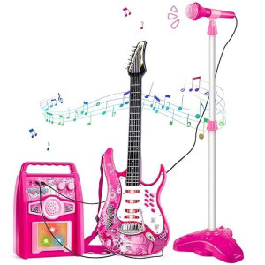 Deao Musical Guitar Play Set,Djustable Height Microphone,Amplifier Set With Stand,Music Light Karaoke Music Toys Birthday For Kids Boys Girls