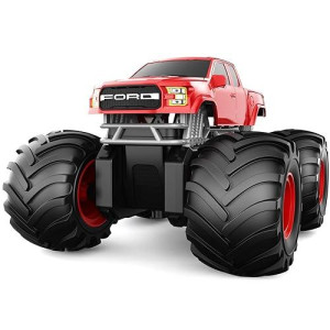 Double E Ford Amphibious Rc Monster Trucks Waterproof Remote Control Car 4Wd All Terrain Car For Kids 4-12,2.4Ghz Rc Cars Pool Toys Gifts For Kids, Red