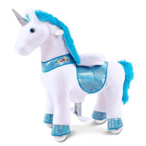 Wonderides Ride On Blue Unicorn Horse Toys Pony Rider Rocking Horse Unicorn, 30.1 Inch Height Size 3 For 3 To 5 Years Old Plush Walking Animal Mechanical Riding Pony With Wheels M331-1