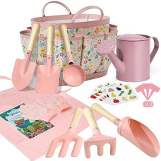 Qtioucp Kids Gardening Set 14Pcs Gardening Tools For Kids With Tote Bag,Watering Can, Shovel, Apron, Garden Book And More Educational Stem Learning Outdoor Indoor For Toddlers Kids Boys Girls (Floral)