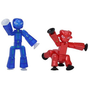 Zing Stikbot Dual Pack - Includes 2 Stikbots - Collectible Action Figures, Stop Motion Animation, Ages 4 And Up (Indigo Clear Blue (Grim) + Red Chrome (Kyron))