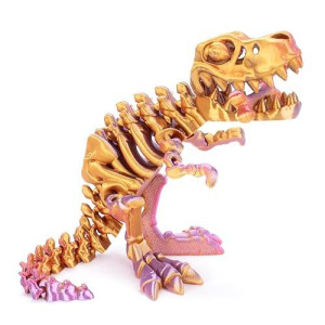 Funisfun 3D Printed Dragon With Articulated Bones For Adult, 3D Printed Dinosaur Fidget Toys Decor For Stress Relief (Red-Gold-Purple, 1P)