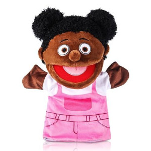 1 Pcs Family Hand Puppets 13 Inch Grandparents, Mom & Dad, Brother & Sister Plush Hand Puppet Toys Role-Play Toy Puppets For Kids Storytelling Imaginative Pretend Play Teaching Preschool(Black Sister)