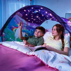 Yovecathou Bed Tents Fantasy Fun Foldable Play Pop Up Outdoor Indoor Twin Size,Magic Playhouse Princess Secret Castle,Birthday For Girls Kids Baby (Horse With Remote Light)