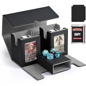 Kabinka Card Deck Box For Mtg With 2 Commander Display Windows, Removable Card Storage Box With Dice Tray Holds 420+ Unsleeved Cards, Magnetic Card Deck Box For Tcg Ccg Edh (Black)