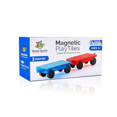 Sunny Auntie Magnetic Tiles - 2 Cars, Addition To Magnetic Tiles Set, Toy For 3 4 5 6 7 8 Year Old Boys Girls Kids & Toddlers, Magnetic Blocks Building Set, Magnetic Tiles For Kids, Stem Building Toy