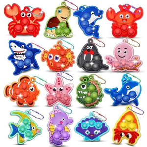 Party Favors For Kids 16Pcs Sea Animal Mini Pop Keychain Under The Sea Party Favors Goodie Bag Stuffers Carnival Birthday Gifts Classroom Small Prizes For Kids