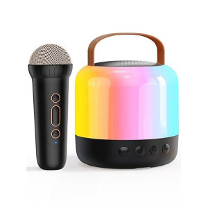 Iyoyo Mini Karaoke Machine For Kids Portable Bluetooth 5.3 Speaker With 1 Wireless Kareokee Microphone, 360° Colorful Led Light Karaoke Toy Gifts For Girls Boys Ages 4-12 Birthday (Peach Pink-1 Mic)