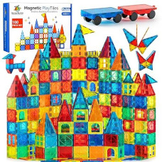 SUNNY AUNTIE 100 PCS Magnetic Tiles Set with 2 Cars for Kids