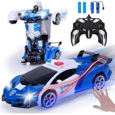 Wrystte Remote Control Police Car,Gesture Sensing Transform Robot 2.4G Rc Cars Toys For Ages 4-12,Boy Toys With Light Music,One Button Deformation,360 Rotating Drift, Xmas Birthday Gift For Boys Girls