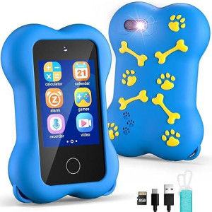 Terramus Cute Paws Kids Smart Phone Toys, 2.8'' Touchscreen Hd Dual Camera Cell Phone For Toddlers, Play Phone With Mp3 Music Player,Games,Learning Toy Phone With 8Gb Card, Gifts For Boys Girls (Blue)