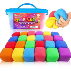 24 Pack Slow Rising Stress Cube: Stretchy Fidget Toys For Anxiety Relief, Large Size Squishy Cube, Pull Stretch Fidgets For Classroom Prize Box Toys, Classroom Reward For Student (2 Inches)