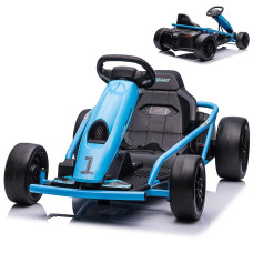 Ride On Go Kart For Kids, 24V 9Ah Battery Two 300W Motors, 8Mph Fast Drifting Circling Car, Electric Ride Toy Slow Start Function With Music, Horn,Max Load 155Lbs, Racing Toy For Kids 8+ Years, Blue