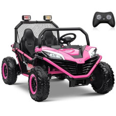 Ottaro 24V Ride On Car Truck 2 Seater, 4Wd 10Ah Kids Electric Vehicles Utv With Metal Frame, Remote Control, Bluetooth, Pink