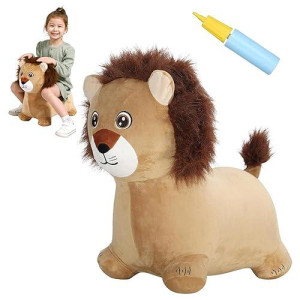 Inpany Lion Bouncy Horse Hopper Toys, Toddlers Plush Bouncing Zoo Animal, Wild One Birthday Decorations, Inflatable Ride On Rubber Bouncer, Indoor Outdoor Birthday Gifts For 2 3 4 Year Old Girl Boy