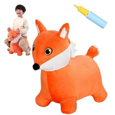 Inpany Fox Bouncy Horse Hopper Toys, Toddlers Bouncing Animal Hopping, Plush Bounce Buddies, Inflatable Ride On Rubber Bouncer, Indoor Outdoor Birthday Gifts Toy For 2 3 4 Year Old Girls Boys