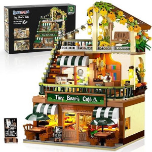 Insoon City Coffee House Building Set With Light, 1173 Pcs Cafe Shop Building Block Toy With Ordering Counter Baking Room, Architecture Construction Model For Adults Teens Kids Boys Girls Ages 6-12+