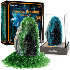 Gobidex Geodes Crystal Growing Kit For Kids, 24-Hour Fast Crystal Growth, Science Experiments Kit With Display Cases - Diy Stem Toys, Educational Gifts For Boys&Girls Ages 8-12,Geology Rock Collection