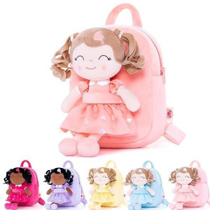 Gloveleya Toddler Backpack Baby Girl Gift Plush Bag Diaper Bag With Spring Girl Doll Curly Hair Girl Toys With Love Orange 9 Inches