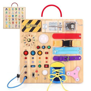 Iabedi Busy Board,Montessori Toys For 1-3 Years Old, Wooden Toddler Toys, Autism Sensory Travel Toys, Ideal Gift For 1+ Year Old Boys (Busy Board Plus V3)