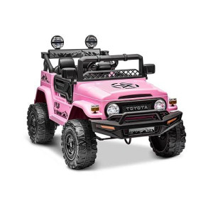 Forever Source 12V Kids Ride On Car, Licensed Toyota Fj40 Electric Car For Kids With Remote Control, Ride On Toy With Led Light, 3 Speeds, Music, Pink