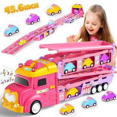 Hot Bee Toddler Toys For 2 3 4 5 Years Old Girls, 7-In-1 Foldable Ejection Trucks For Toddlers 2-4 Years, Toys For 4 Year Old Girls With Light & Music, Birthday Gift For 2 3 4 5 Year Old Girl