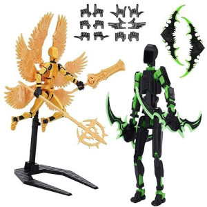 Corcep T13 Action Figure Set, 3D Printed Multi-Jointed Movable Robot Dummy Set Lucky 13 Action Figure Articulated, For Collectors Desktop Decorations (Gold + Black)