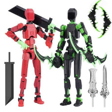 Corcep T13 Action Figure Set, 3D Printed Multi-Jointed Movable Robot Dummy Set Lucky 13 Action Figure Articulated, For Collectors Desktop Decorations (Red + Black)