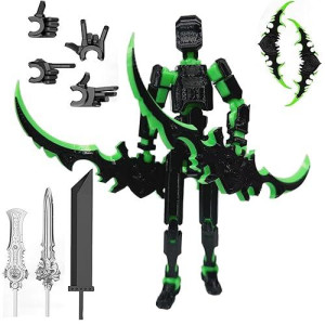 T13 Action Figure Set, 3D Printed Multi-Jointed Movable Robot Dummy Set Lucky 13 Action Figure Articulated, For Collectors Desktop Decorations (Black Green)