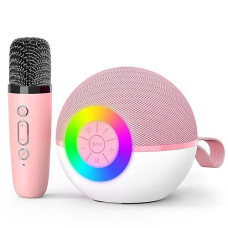 Goopow Mini Karaoke Machine Speaker For Kids Adults, Portable Bluetooth Microphone Song Toys With Led Light, Best Chritmas Birthday Festival Gift For 3 4 5 6 7 8+ Year Old Girls Boys (Pink-1Mic)