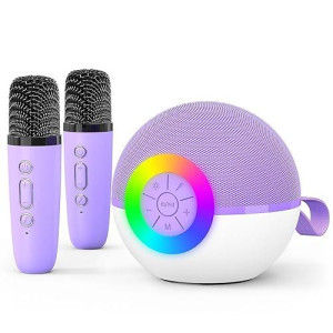 Goopow Mini Karaoke Machine Speaker For Kids Adults, Portable Bluetooth Microphone Song Toys With Led Light, Best Chritmas Birthday Festival Gift For 3 4 5 6 7 8+ Year Old Girls Boys (Purple-2Mic)