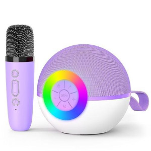 Goopow Mini Karaoke Machine Speaker For Kids Adults, Portable Bluetooth Microphone Song Toys With Led Light, Best Chritmas Birthday Festival Gift For 3 4 5 6 7 8+ Year Old Girls Boys (Purple-1Mic)