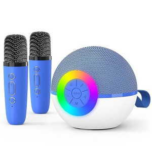 Goopow Mini Karaoke Machine Speaker For Kids Adults, Portable Bluetooth Microphone Song Toys With Led Light, Best Chritmas Birthday Festival Gift For 3 4 5 6 7 8+ Year Old Girls Boys (Blue-2Mic)