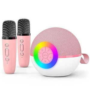 Goopow Mini Karaoke Machine Speaker For Kids Adults, Portable Bluetooth Microphone Song Toys With Led Light, Best Chritmas Birthday Festival Gift For 3 4 5 6 7 8+ Year Old Girls Boys (Pink-2Mic)