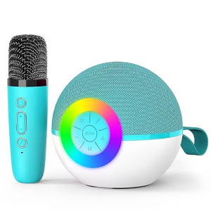 Goopow Mini Karaoke Machine Speaker For Kids Adults, Portable Bluetooth Microphone Song Toys With Led Light, Best Chritmas Birthday Festival Gift For 3 4 5 6 7 8+ Year Old Girls Boys (Green-1Mic)