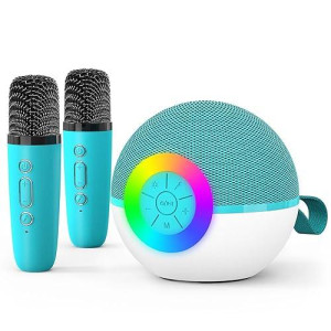 Goopow Mini Karaoke Machine Speaker For Kids Adults, Portable Bluetooth Microphone Song Toys With Led Light, Best Chritmas Birthday Festival Gift For 3 4 5 6 7 8+ Year Old Girls Boys (Green-2Mic)