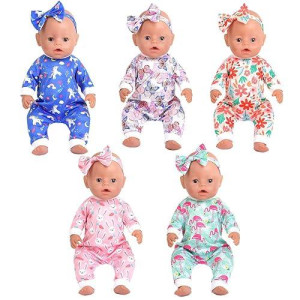 Sweet Dolly 5 Sets Baby Doll Accessories Baby Doll Clothes And Headbands Doll Pajamas For 15 Inch Doll To 18 Inch Doll, 10 Pcs In Total Doll Clothes And Accessories