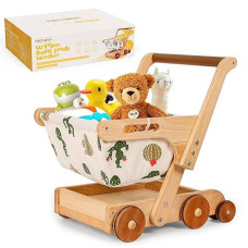 Homsailei Baby Push Walker, Push Toy For Toddler, Anti Rollover Kids Shopping Cart For Girls And Boys, Height & Speed Adjustable Natural Wooden Baby Walker For Kids Learning Stand Walker 6 Months +