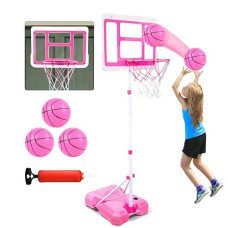 Kids Basketball Hoop With Stand, Adjustable Height 3.5Ft-6.2Ft Toddler Basketball Hoop, Basketball Goal Outdoor Indoor Toys For Girls Age 3 4 5 6 7 8 Years Old Gifts(Pink)