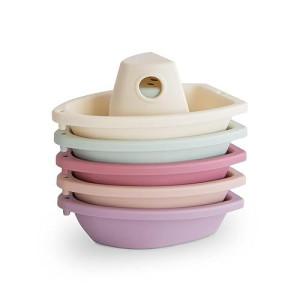 Mushie Stackable Bath Boats Toy (Petal) | Floating Bathtub Toys For Baby & Toddler, Set Of 5 | Made In Denmark