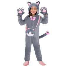 Gifts2U Halloween Cat Costume For Girls, Kids Onesie Costume With Pink Cat Ears, Cat Tail, Paws, Bow Ties And Purse Bag, Gifts For Halloween, Birthday Or Any Costume Occasion (7-8Years)