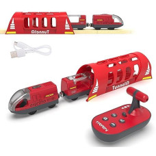 Toy Train Set Remote Control Locomotive Train, Motorized Train For Wooden Track, Electric Train And Tunnel With Sound & Lighting Effect, Magnetic Trains Compatible With Thomas, Brio, Chuggington