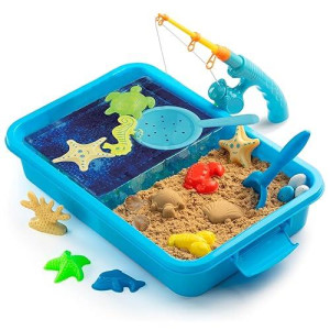 Kipipol Sensory Bin W 1.5 Lb Play Sand, 10 Sand Toys, 6 Sea Animal Toys, Dino Eggs, 1000 Crystals -Sensory Toys For Toddlers 3-4, 5-7, Fine Motor Skills Toys And Sensory Activities For Kids Ages 3+