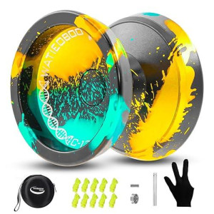 Watieoboo Yoyo Responsive Yoyo Professional,C130 Fingerspin Yo Yo For Kids Adults Beginner Metal Unresponsive Yoyos For Adults Advanced Player With Yoyos Strings-Black Green Yellow